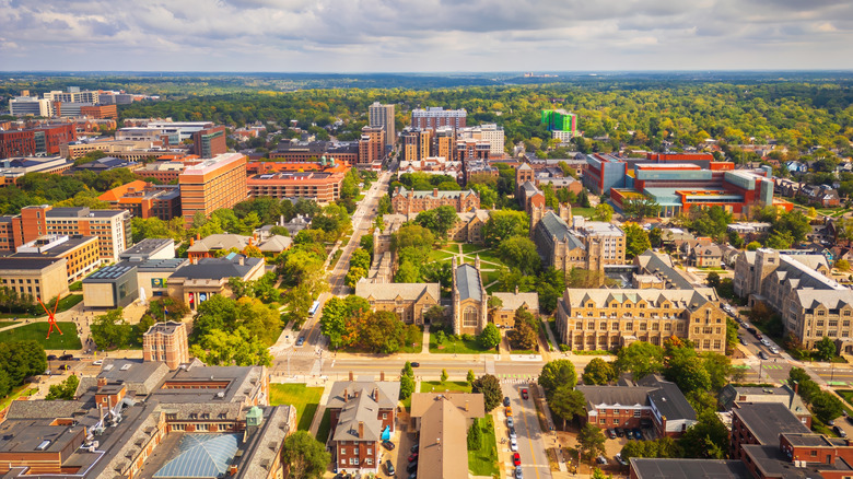 Aerial view of Ann Arbor, Michigan.