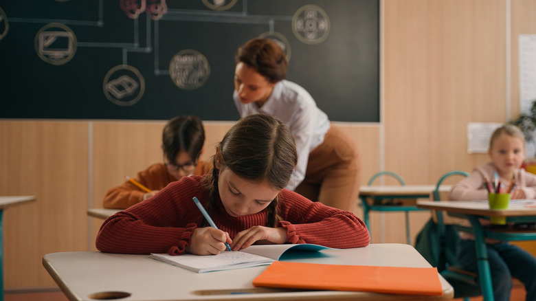 a child working hard in school