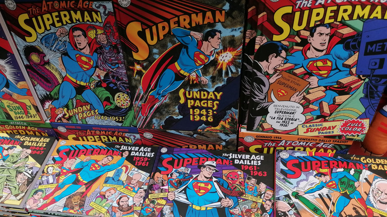 Superman comics are on display