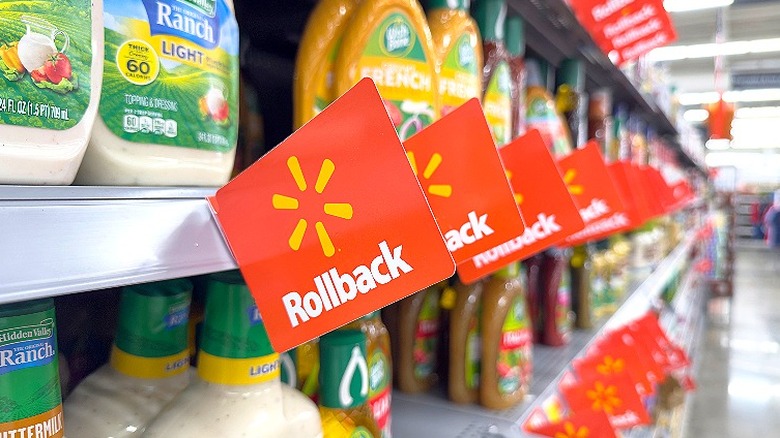 Walmart rollback signs on food products