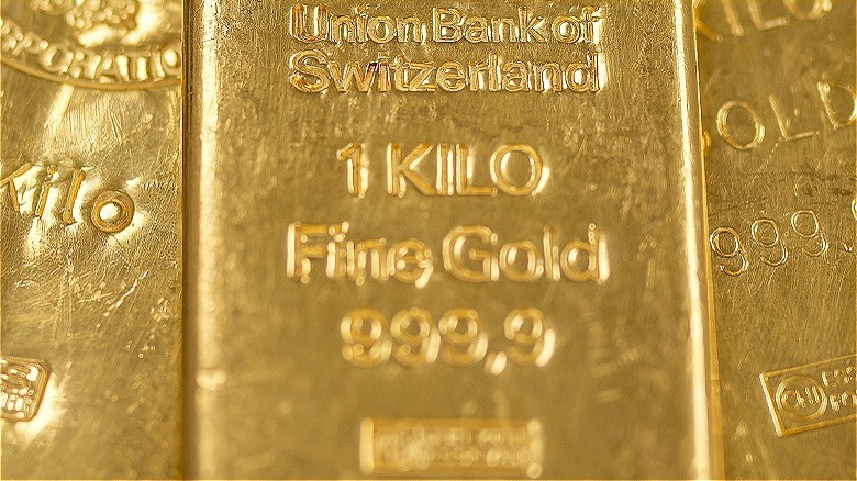 Close-up of gold bullion bars