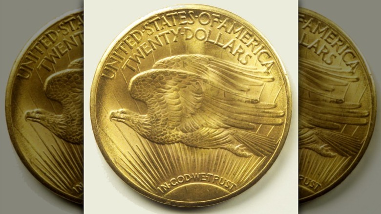 Closeup 1933 double eagle coin