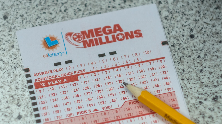 A Mega Millions lottery ticket is seen at a store in Los Angeles