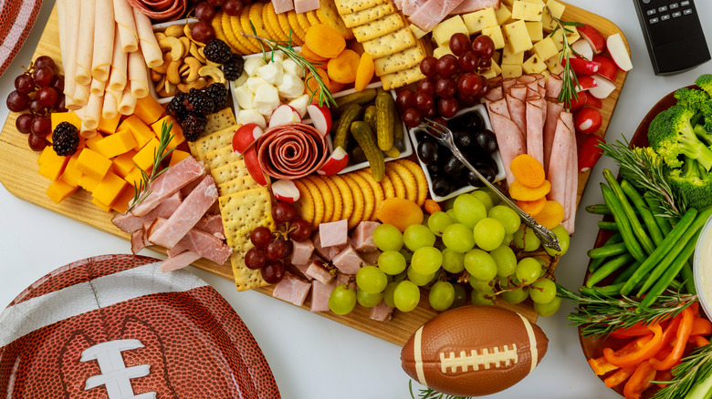 Football party charcuterie and vegetable spread