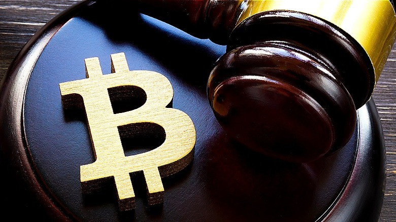 Gavel near bitcoin symbol