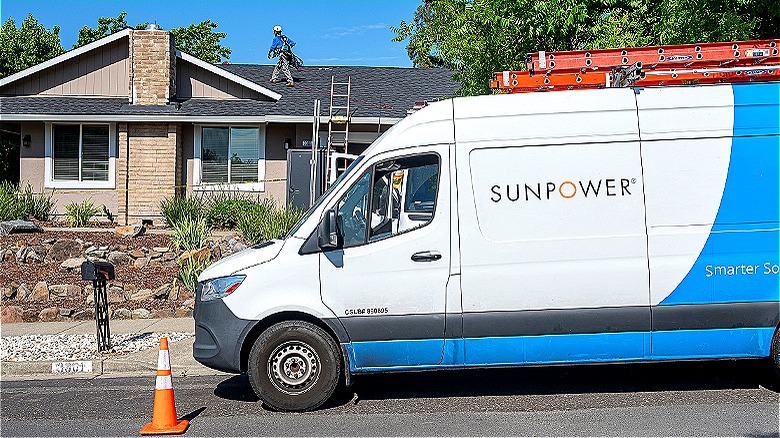 SunPower solar panel installation truck