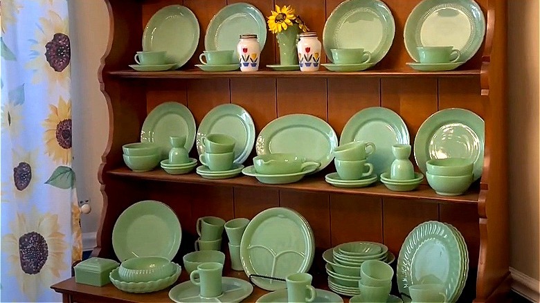 Cabinet displays jadeite dishware