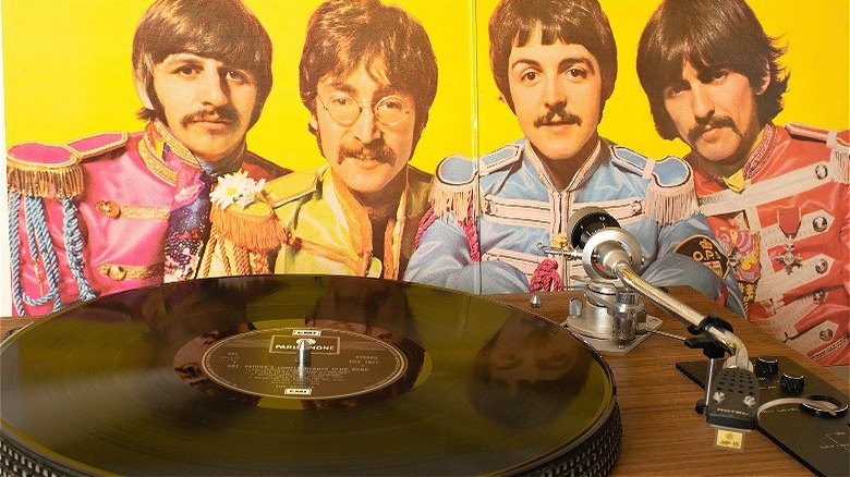 Beatles record on turntable