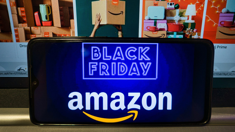 a Black Friday banner of Amazon logo on phone