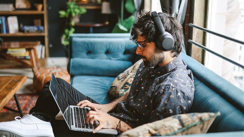 Work-from-home person wearing headphones