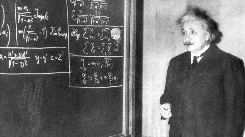 Albert Einstein giving a lecture