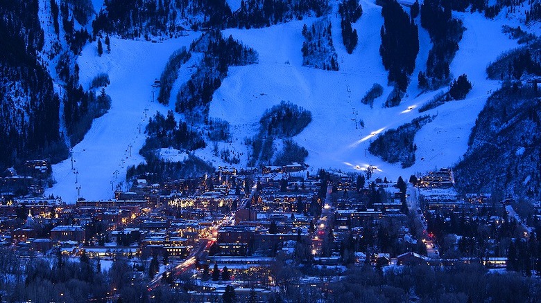 Aerial view of Aspen, Colorado at dusk