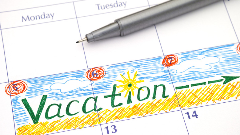 vacation days blocked on a calendar