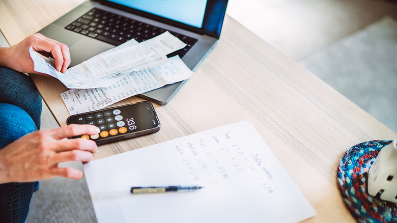 Young woman meticulously managing home finances