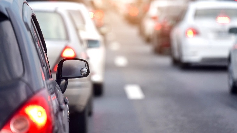 Cars stuck in traffic congestion