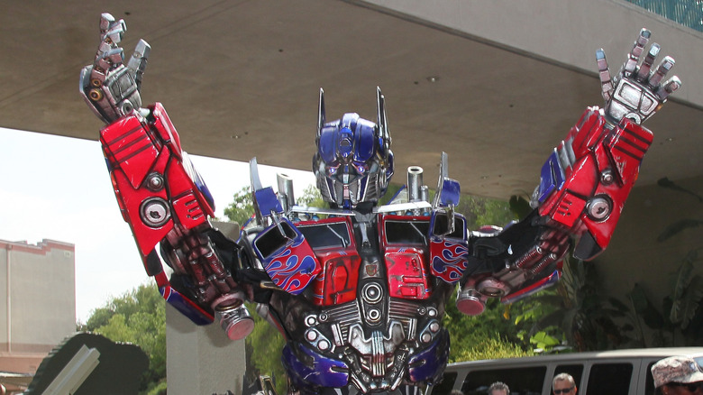 Transformer Optimus Prime figure appears at the world premiere of Universal Studios Hollywood's "Transformers: