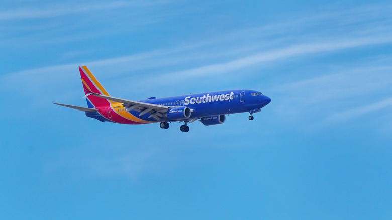 Southwest airlines plane flying