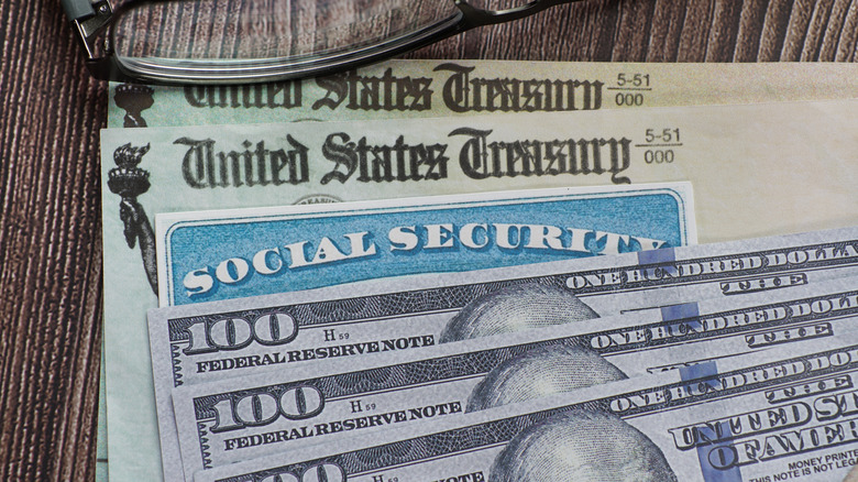 Social Security checks and $100 bills