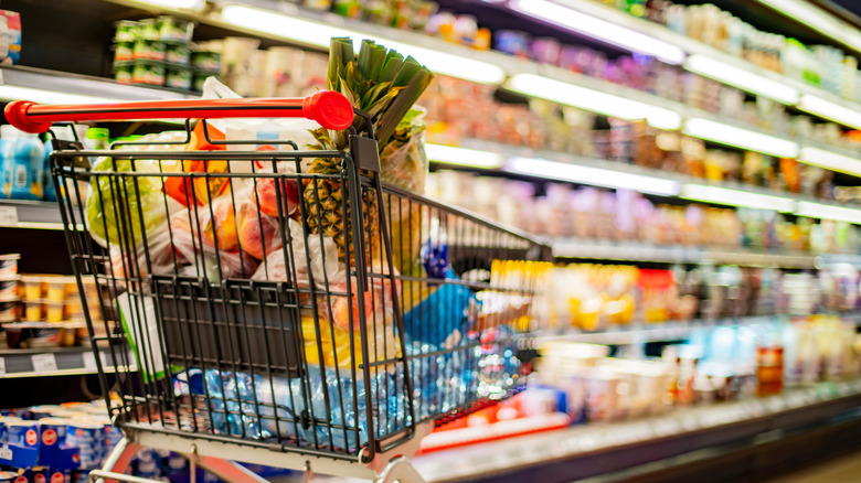 A full shopping cart at grocery store