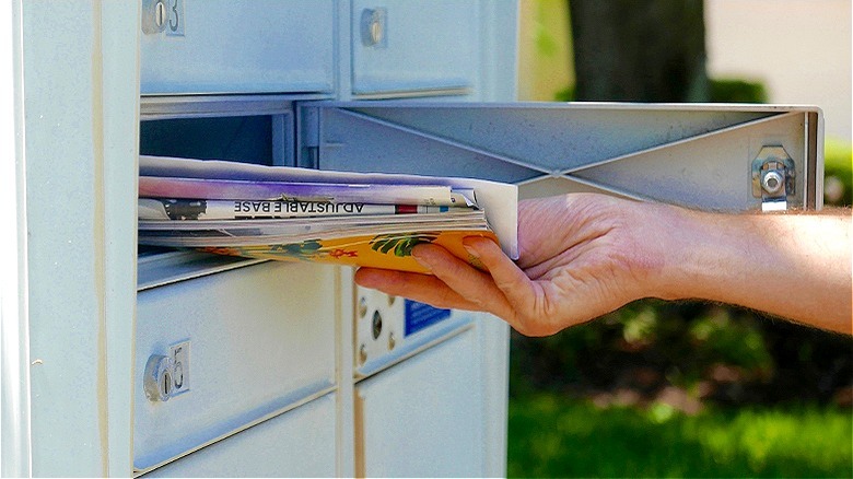 Person taking mail from mailbox