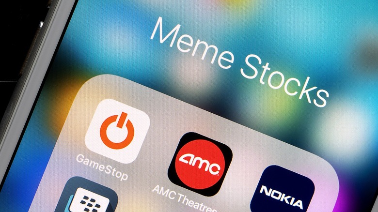 Phone screen displaying meme stocks