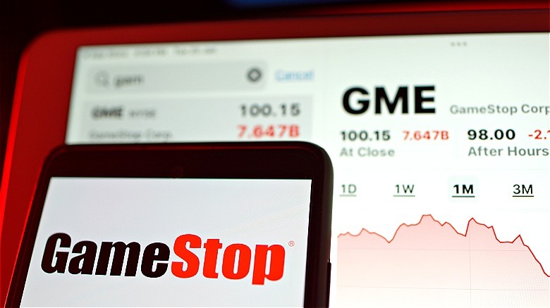 Screens displaying GameStop's stock ticker