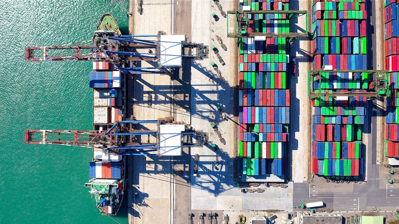 Aerial view of cargo containers