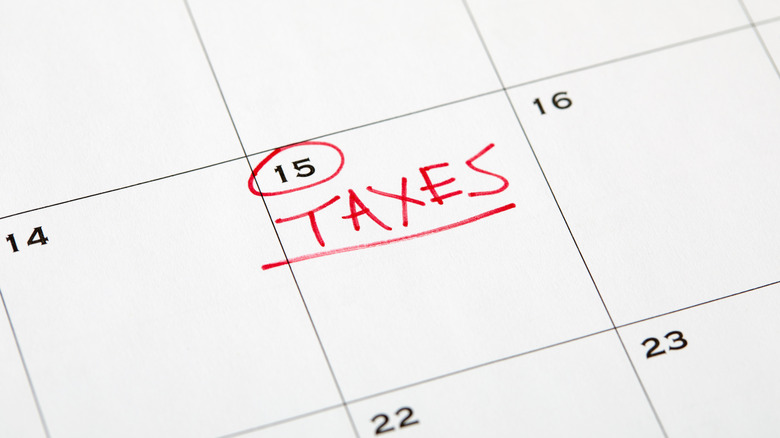 Calendar with April 15 tax day circled