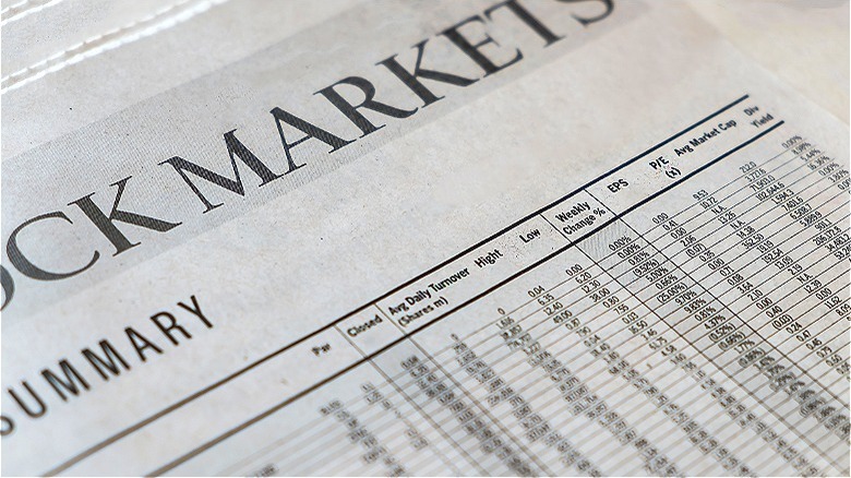 Newspaper with stock market data