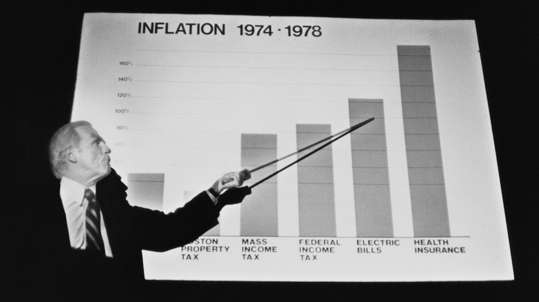 Older man illustrates inflation with a graph