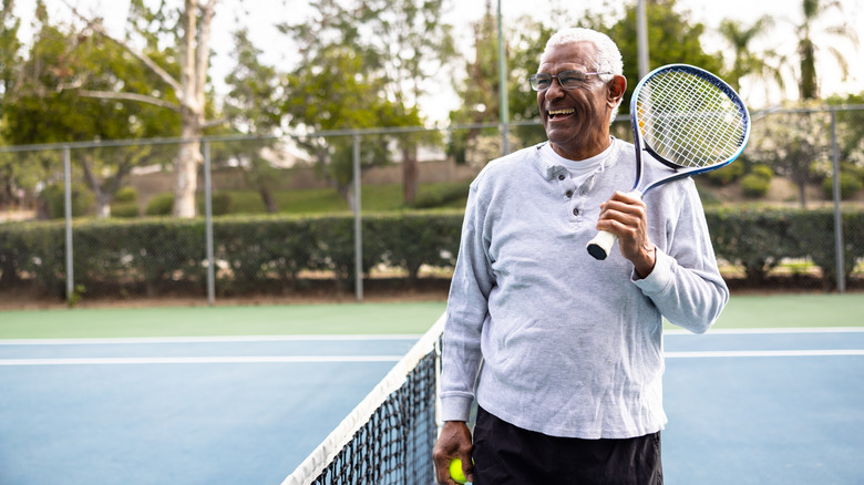 retiree playing tennis
