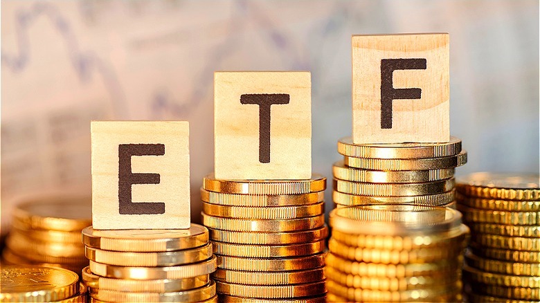Coins with blocks spelling ETF