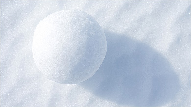 Large snowball against snow backdrop