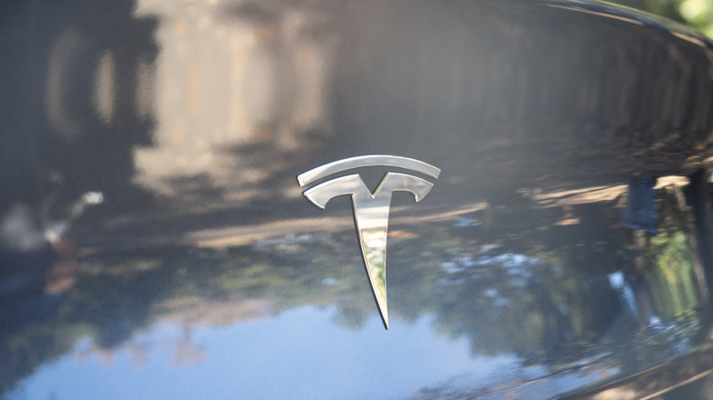 A Tesla rear bumper with T logo