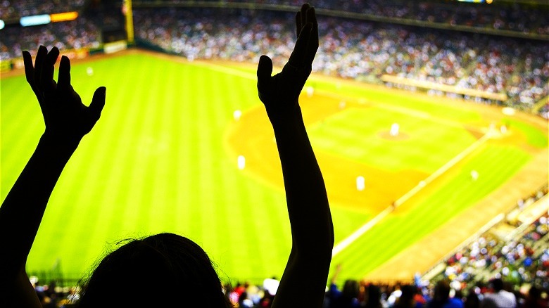 Person silhouette cheering baseball game