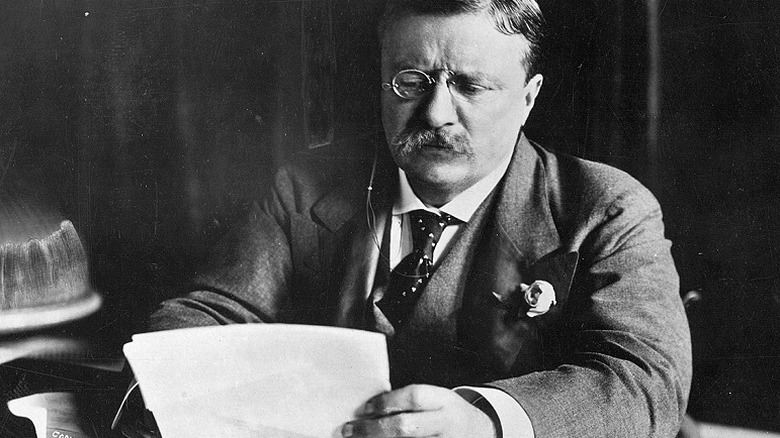 Theodore Roosevelt reading a document
