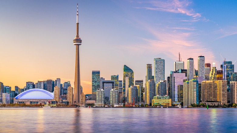 The glittering Toronto, Ontario Canada skyline at dusk.