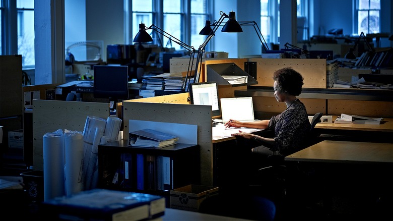 Person working alone in office