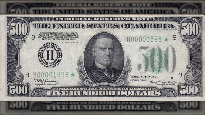The $500 bill featuring William McKinley
