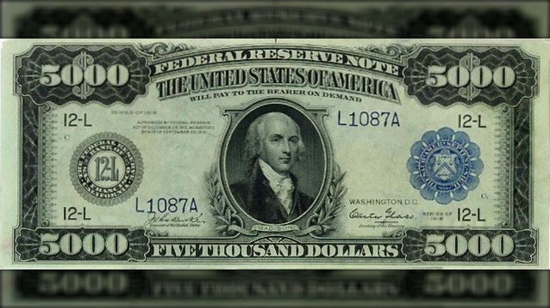 A $5,000 bill featuring James Madison
