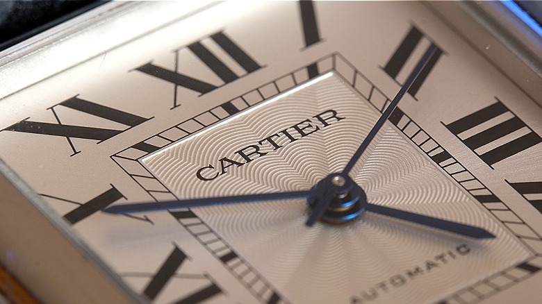 Close-up of Cartier tank watch