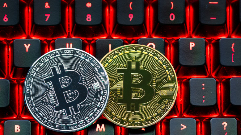 Bitcoin depicted on a computer keyboard