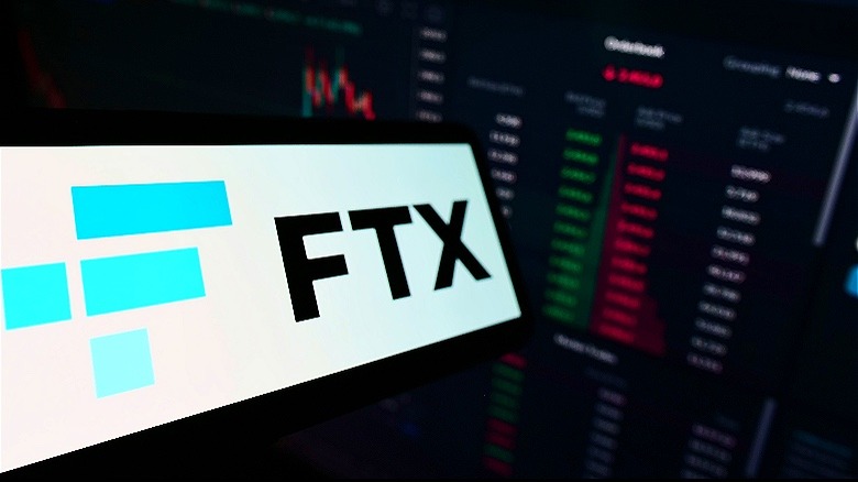 FTX logo, market data screen