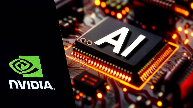 Nvidia logo with AI chip