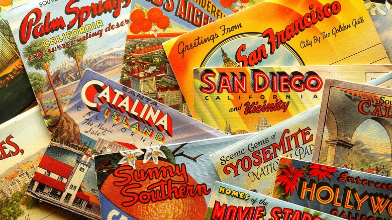 Spread of vintage California postcards