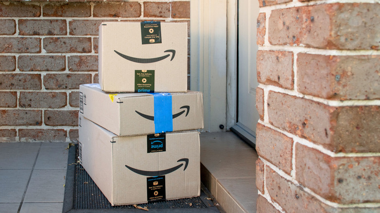 Amazon packages on a front porch