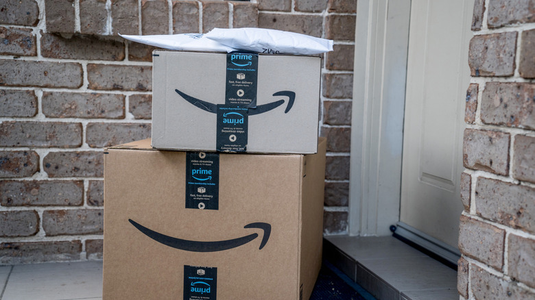 Amazon packages on a front porch