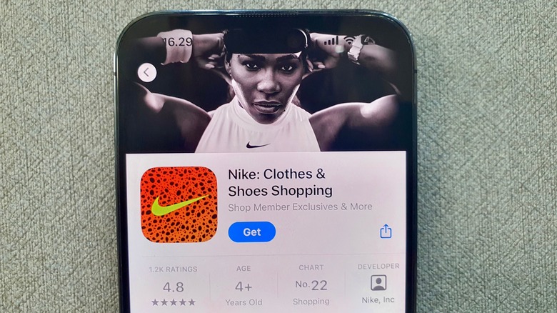 A close-up of a phone screen displaying the Nike shopping app