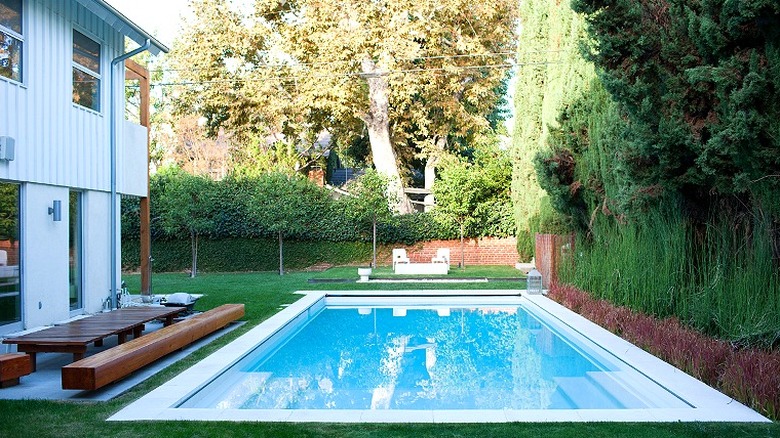 Home with backyard swimming pool